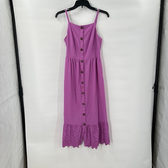Old Navy Dresses & Skirts - Boho Lilac Eyelet Midi‎ Sundress Small Button Spaghetti Strap Summer Festival